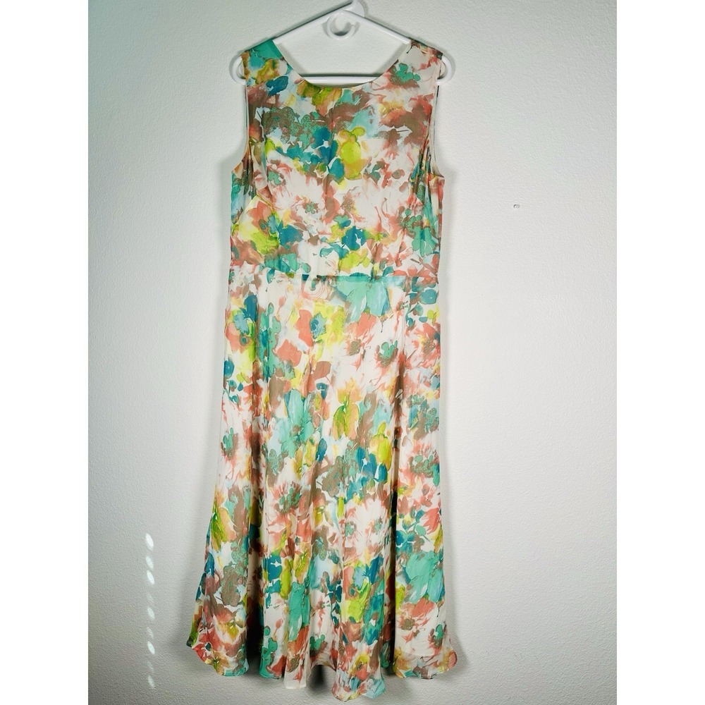 Evan Picone Black Label Dress Size 16 Sleeveless Tank Floral Aqua Mist Maxi